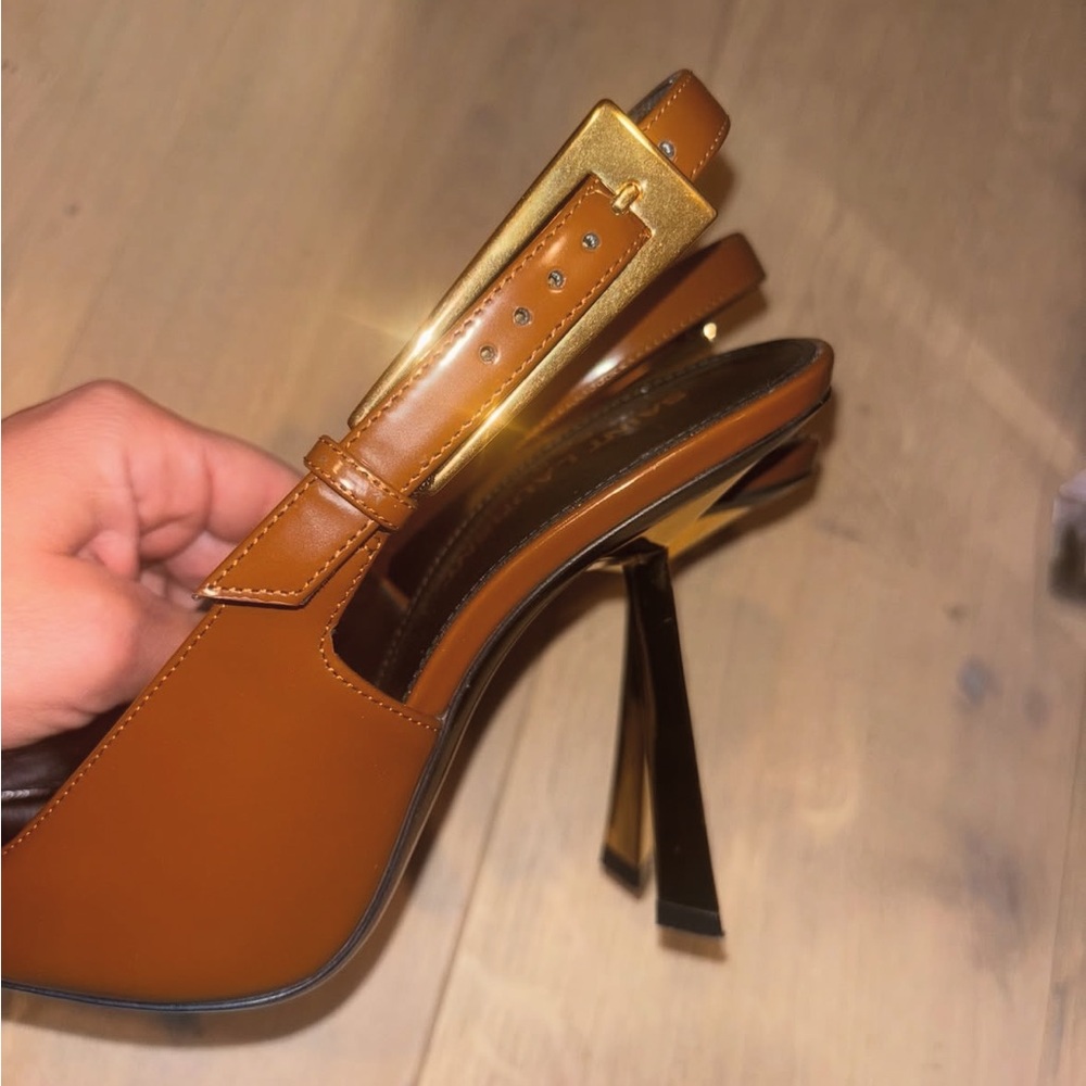 Saint Laurent Brown Heels with Gold Heel - Picture 5 of 5
